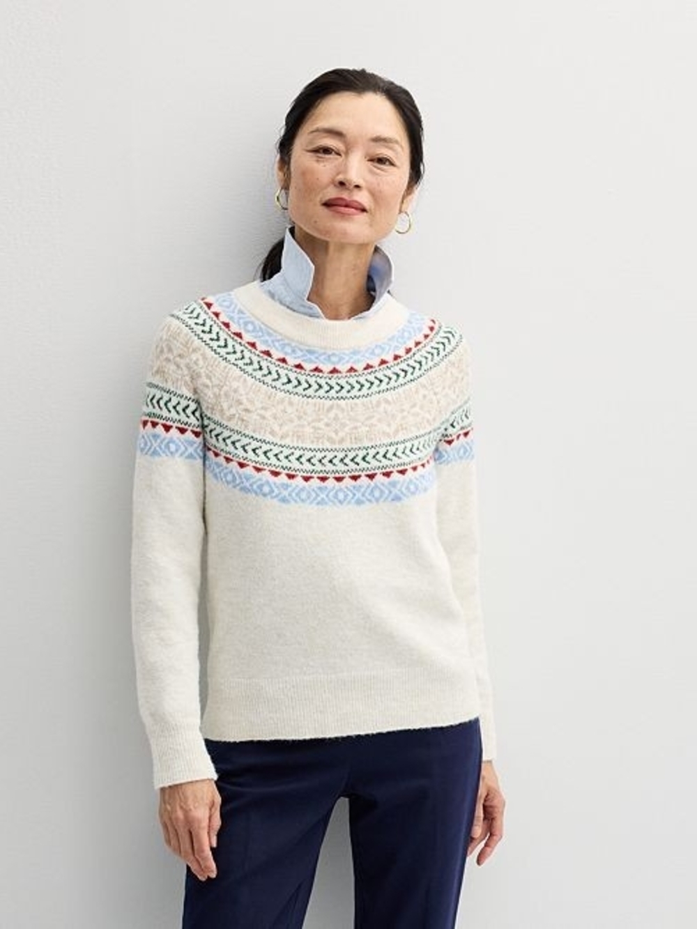 Croft & Barrow Cream Fair Isle Crewneck Sweater
